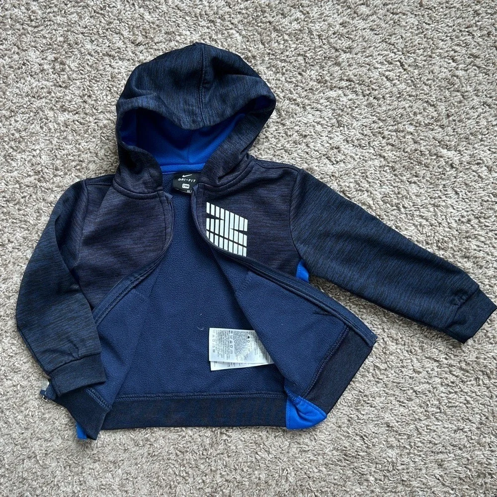 Nike Dri-FIT Boys Full Zip Hoodie I‎ Navy Blue Space Dye Jacket I Size 24M